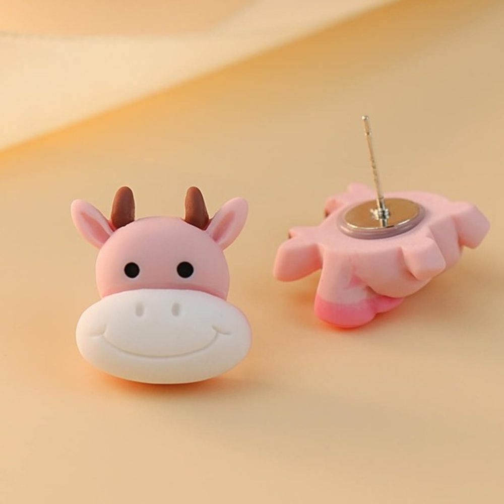 Pink Cow Design Earrings